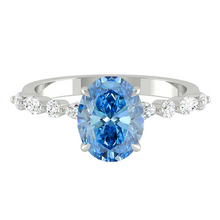 Load image into Gallery viewer, Blue Oval Diamond Engagement Ring with Marquise and Round Accent Band with Petal Prong in Gold or Platinum, Manila Philippines