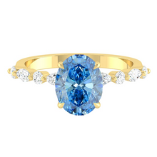 Load image into Gallery viewer, Blue Oval Diamond Engagement Ring with Marquise and Round Accent Band with Petal Prong in Gold or Platinum, Manila Philippines