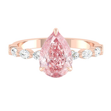 Load image into Gallery viewer, Pink Pear Diamond Engagement Ring with Marquise and Round Accent Band with Petal Prong in Gold or Platinum, Manila Philippines