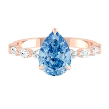 Load image into Gallery viewer, Blue Pear Diamond Engagement Ring with Marquise and Round Accent Band with Petal Prong in Gold or Platinum, Manila Philippines