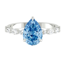 Load image into Gallery viewer, Blue Pear Diamond Engagement Ring with Marquise and Round Accent Band with Petal Prong in Gold or Platinum, Manila Philippines