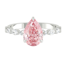 Load image into Gallery viewer, Pink Pear Diamond Engagement Ring with Marquise and Round Accent Band with Petal Prong in Gold or Platinum, Manila Philippines