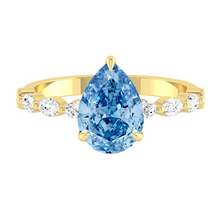 Load image into Gallery viewer, Blue Pear Diamond Engagement Ring with Marquise and Round Accent Band with Petal Prong in Gold or Platinum, Manila Philippines
