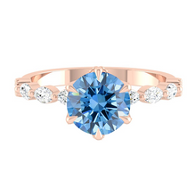 Load image into Gallery viewer, Blue Round Diamond Engagement Ring with Marquise and Round Accent Band with Petal Prong in Gold or Platinum, Manila Philippines