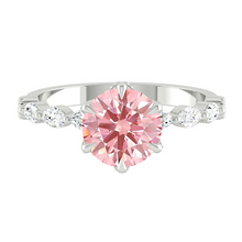 Load image into Gallery viewer, Pink Round Diamond Engagement Ring with Marquise and Round Accent Band with Petal Prong in Gold or Platinum, Manila Philippines