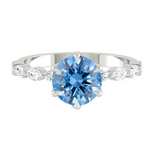 Load image into Gallery viewer, Blue Round Diamond Engagement Ring with Marquise and Round Accent Band with Petal Prong in Gold or Platinum, Manila Philippines