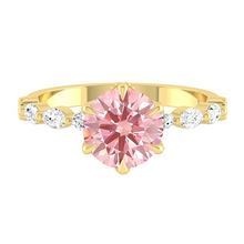 Load image into Gallery viewer, Pink Round Diamond Engagement Ring with Marquise and Round Accent Band with Petal Prong in Gold or Platinum, Manila Philippines