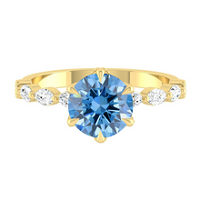 Load image into Gallery viewer, Blue Round Diamond Engagement Ring with Marquise and Round Accent Band with Petal Prong in Gold or Platinum, Manila Philippines