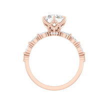 Load image into Gallery viewer, Round Diamond Engagement Ring with Marquise and Round Accent Band with Petal Prong in Gold or Platinum, Manila Philippines