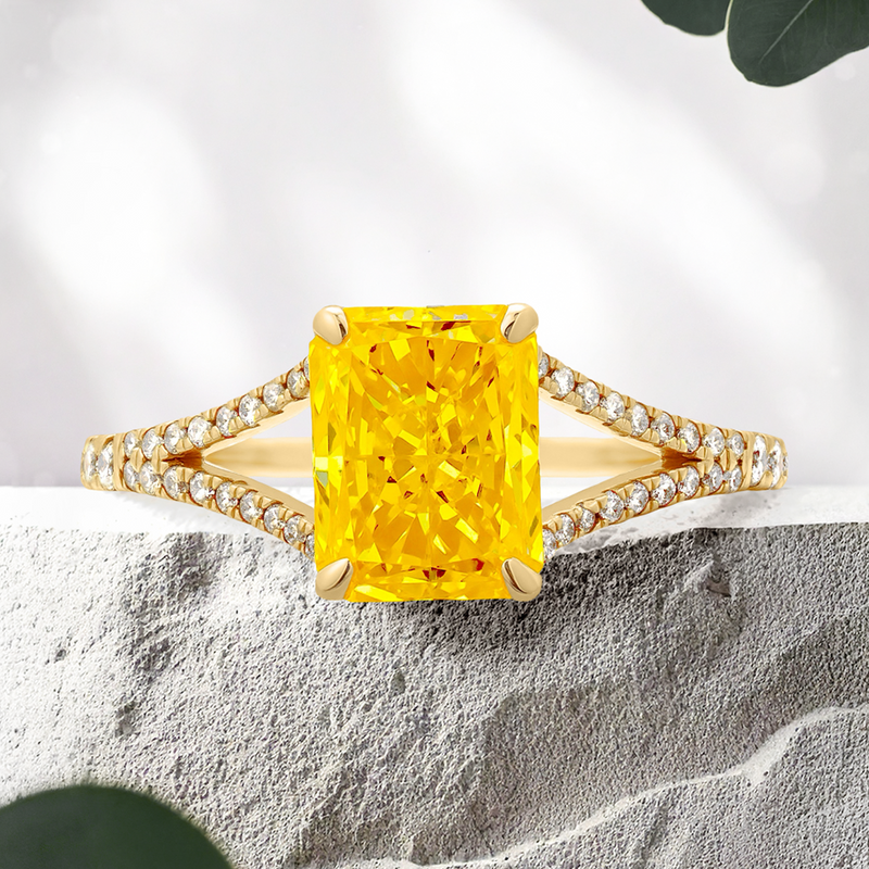 Lucce Lara Sunburst Radiant Lab Diamond 1.46ct Fancy Vivid Yellow VVS2 IGI 18K Yellow Gold