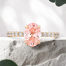 Load image into Gallery viewer, Lucce Azalea Pavé Oval Rosé Pink Lab Diamond 1.00ct Fancy Vivid Pink VVS2 Ex IGI 18K Rose Gold