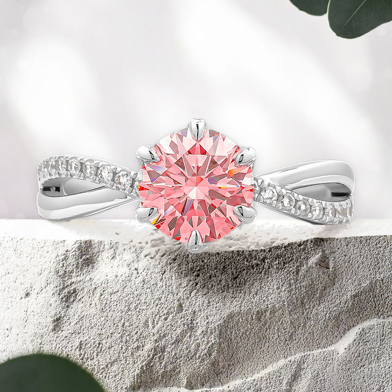 Lucce Fiore Sei Round Rosé Pink Lab Diamond 1.08ct Fancy Intense Pink VS1 Id IGI Platinum