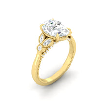 Load image into Gallery viewer, Oval Diamond Engagement Ring with Marquise and Round cut and milgrain accent Band in Gold or Platinum, Manila, Philippines