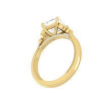 Load image into Gallery viewer, Princess Diamond Engagement Ring with Marquise and Round cut and milgrain accent Band in Gold or Platinum, Manila, Philippines