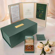 Load image into Gallery viewer, LUCCE Wedding bands package inclusions with ring box, certificates and thank you letter