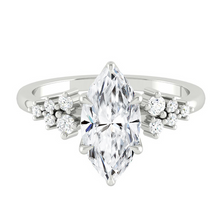 Load image into Gallery viewer, Marquise Diamond Cluster Engagement ring with Petal Prongs in Gold or Platinum, Manila Philippines