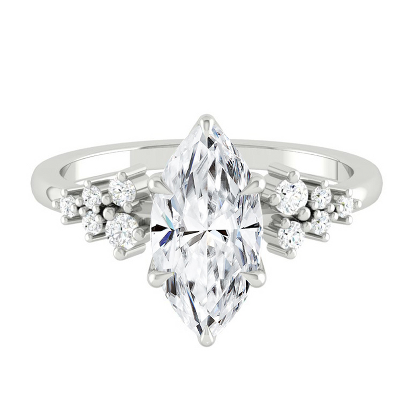 Marquise Diamond Cluster Engagement ring with Petal Prongs in Gold or Platinum, Manila Philippines