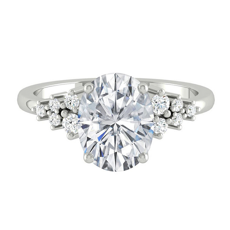 Oval Diamond Cluster Engagement ring with Petal Prongs in Gold or Platinum, Manila Philippines