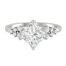 Load image into Gallery viewer, Princess Diamond Cluster Engagement ring with Petal Prongs in Gold or Platinum, Manila Philippines
