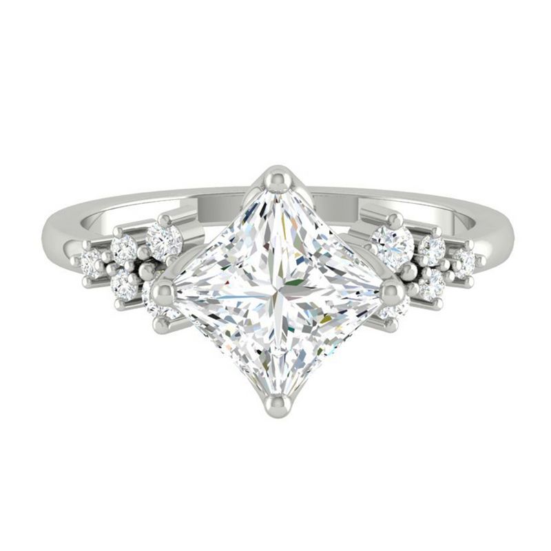 Princess Diamond Cluster Engagement ring with Petal Prongs in Gold or Platinum, Manila Philippines