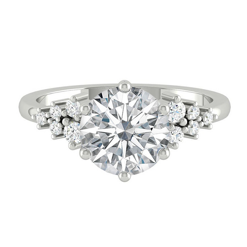 Round Diamond Cluster Engagement ring with Petal Prongs in Gold or Platinum, Manila Philippines