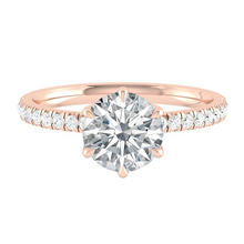 Load image into Gallery viewer, Round Diamond Engagement ring with Pave Gold or Platinum band and petals Manila Philippines