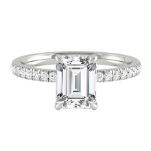 Load image into Gallery viewer, Emerald Diamond Engagement ring with  Pave Gold or Platinum band and petals Manila Philippines