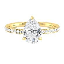 Load image into Gallery viewer, Pear Diamond Engagement ring with Halo and Pave Gold or Platinum band and petals Manila Philippines