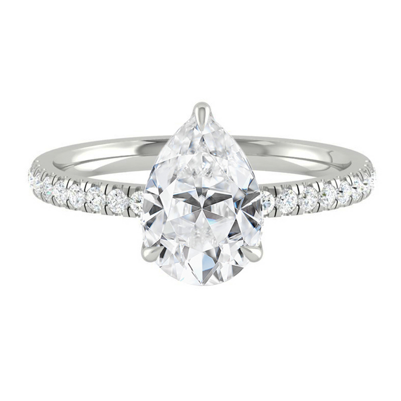 Pear Diamond Engagement ring with Pave Gold or Platinum band and petals Manila Philippines