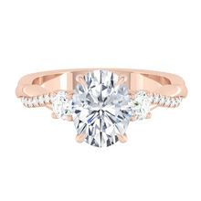 Load image into Gallery viewer, Oval Trio Diamond Engagement Ring with Pave Twisting Gold Platinum band Philippines