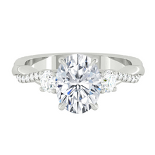 Load image into Gallery viewer, Oval Trio Diamond Engagement Ring with Pave Twisting Gold Platinum band Philippines