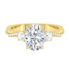 Load image into Gallery viewer, Oval Trio Diamond Engagement Ring with Pave Twisting Gold Platinum band Philippines