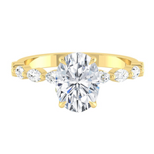Load image into Gallery viewer, Oval Diamond Engagement Ring with Marquise and Round Accent Band with Petal Prong in Gold or Platinum, Manila Philippines