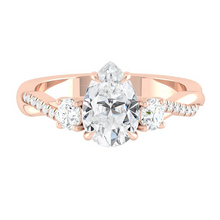 Load image into Gallery viewer, Pear Trio Diamond Engagement Ring with Pave Twisting Gold Platinum band Philippines
