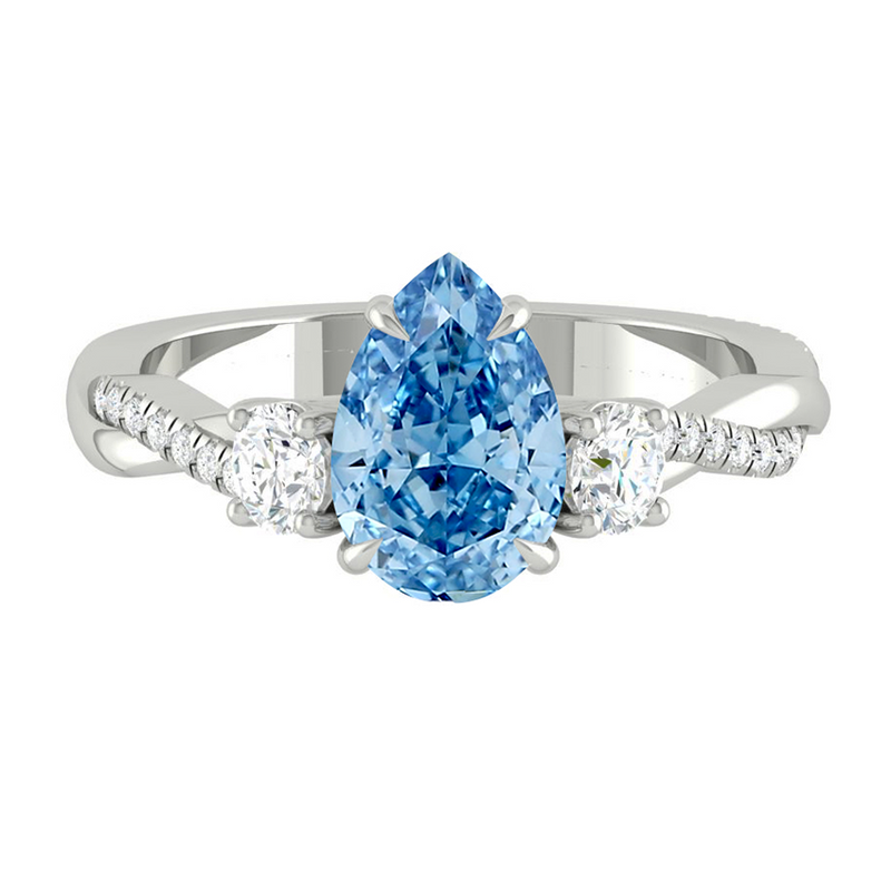 Blue Pear Trio Diamond Engagement Ring with Pave Twisting Gold Platinum band Philippines