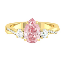 Load image into Gallery viewer, Pink Pear Trio Diamond Engagement Ring with Pave Twisting Gold Platinum band Philippines