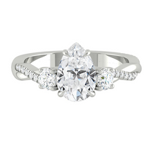 Load image into Gallery viewer, Pear Trio Diamond Engagement Ring with Pave Twisting Gold Platinum band Philippines