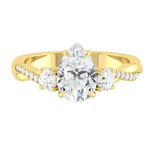 Load image into Gallery viewer, Pear Trio Diamond Engagement Ring with Pave Twisting Gold Platinum band Philippines