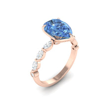 Load image into Gallery viewer, Blue Pear Diamond Engagement Ring with Marquise and Round Accent Band with Petal Prong in Gold or Platinum, Manila Philippines