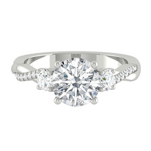 Load image into Gallery viewer, Trio Diamond Engagement Ring with Pave Twisting Gold Platinum band Philippines