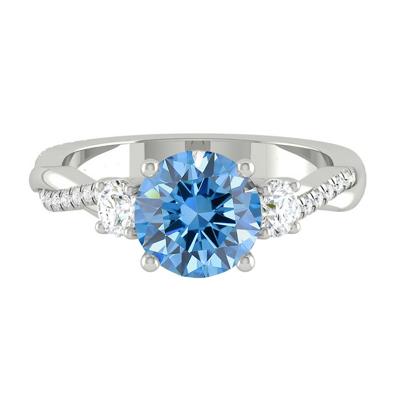 Blue Trio Diamond Engagement Ring with Pave Twisting Gold Platinum band Philippines