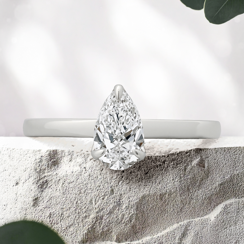 Lucce Lucia Halo Pear Lab Diamond 0.62ct D VVS2 Ex IGI 14K White Gold