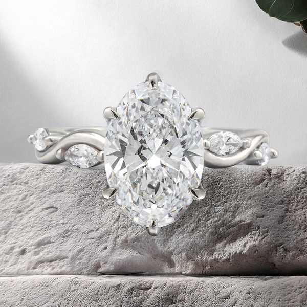 Lucce Constance Petal Oval Lab Diamond 3.08CT E VVS2 Ex IGI Platinum