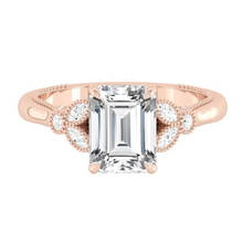 Load image into Gallery viewer, Emerald Diamond Engagement Rig with Marquise and Round cut and milgrain accent Band in Gold or Platinum, Manila, Philippines