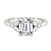 Load image into Gallery viewer, Emerald Diamond Engagement Rig with Marquise and Round cut and milgrain accent Band in Gold or Platinum, Manila, Philippines