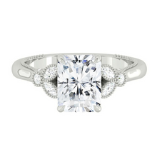 Load image into Gallery viewer, Radiant Diamond Engagement Rig with Marquise and Round cut and milgrain accent Band in Gold or Platinum, Manila, Philippines