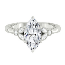 Load image into Gallery viewer, Marquise Diamond Engagement Rig with Marquise and Round cut and milgrain accent Band in Gold or Platinum, Manila, Philippines