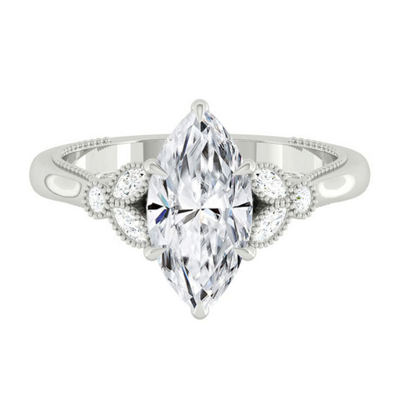 Marquise Diamond Engagement Rig with Marquise and Round cut and milgrain accent Band in Gold or Platinum, Manila, Philippines