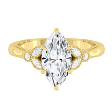 Load image into Gallery viewer, Marquise Diamond Engagement Rig with Marquise and Round cut and milgrain accent Band in Gold or Platinum, Manila, Philippines