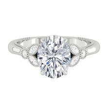 Load image into Gallery viewer, Oval Diamond Engagement Ring with Marquise and Round cut and milgrain accent Band in Gold or Platinum, Manila, Philippines